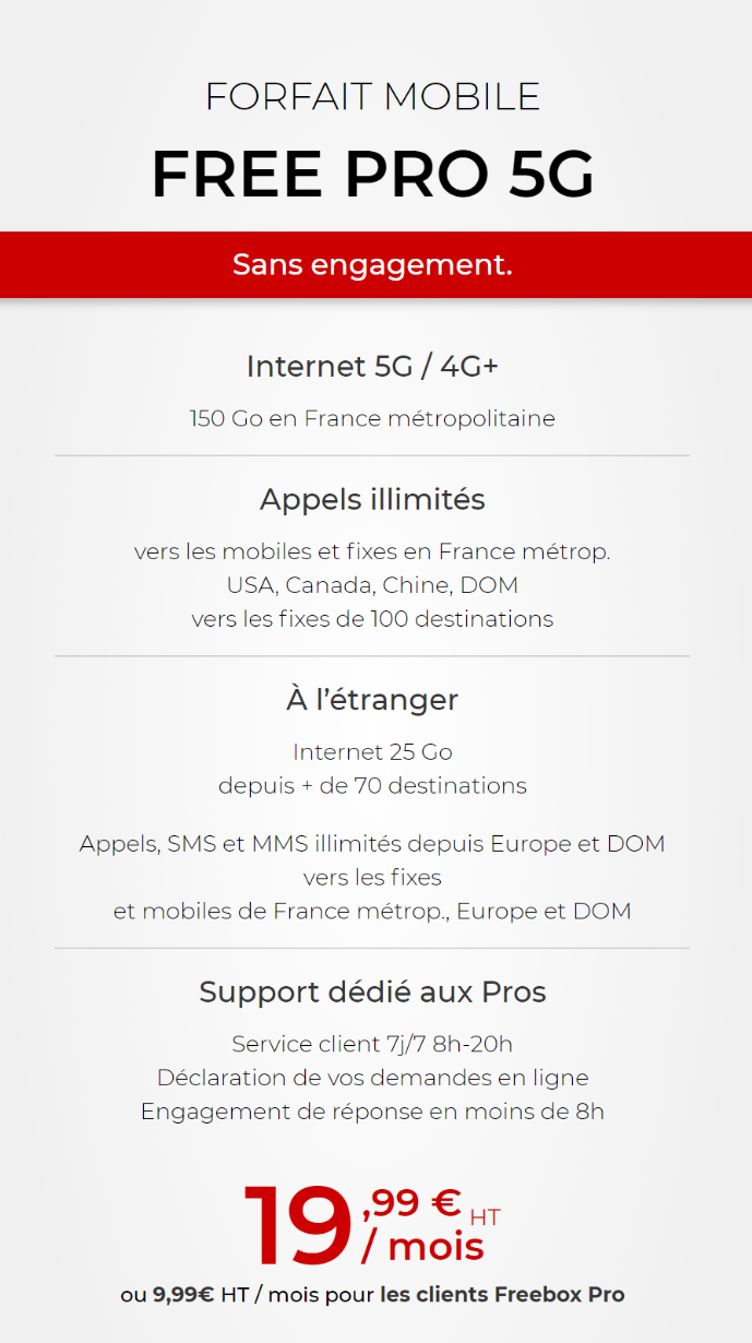 99 € HT à avec FreeboxPro ou à partir de 10 lignes